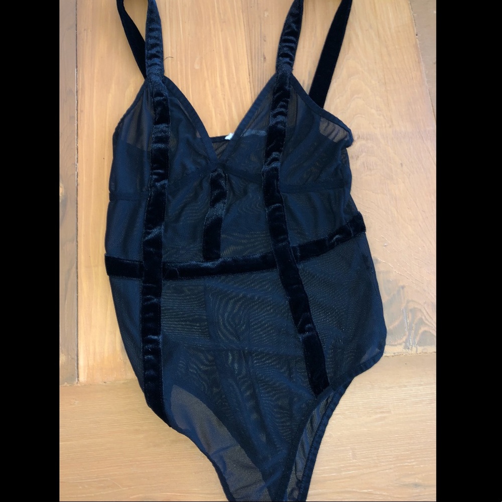 Mesh/velvet sea-through one piece